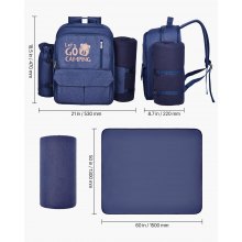 VEVOR Beach Picnic Backpack Bag for 4 Person with Cooler Compartment Navy Blue
