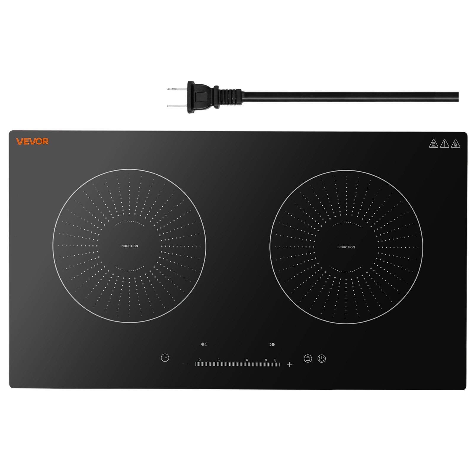 VEVOR Induction Cooktop 24inch 2 Burners Built-in Electric Stove 110V 1800W, Low-Power Continuous Heating, Induction Burner, with 9 Power Levels, LED Touch Screen, and Child Lock, for Kitchen, RV