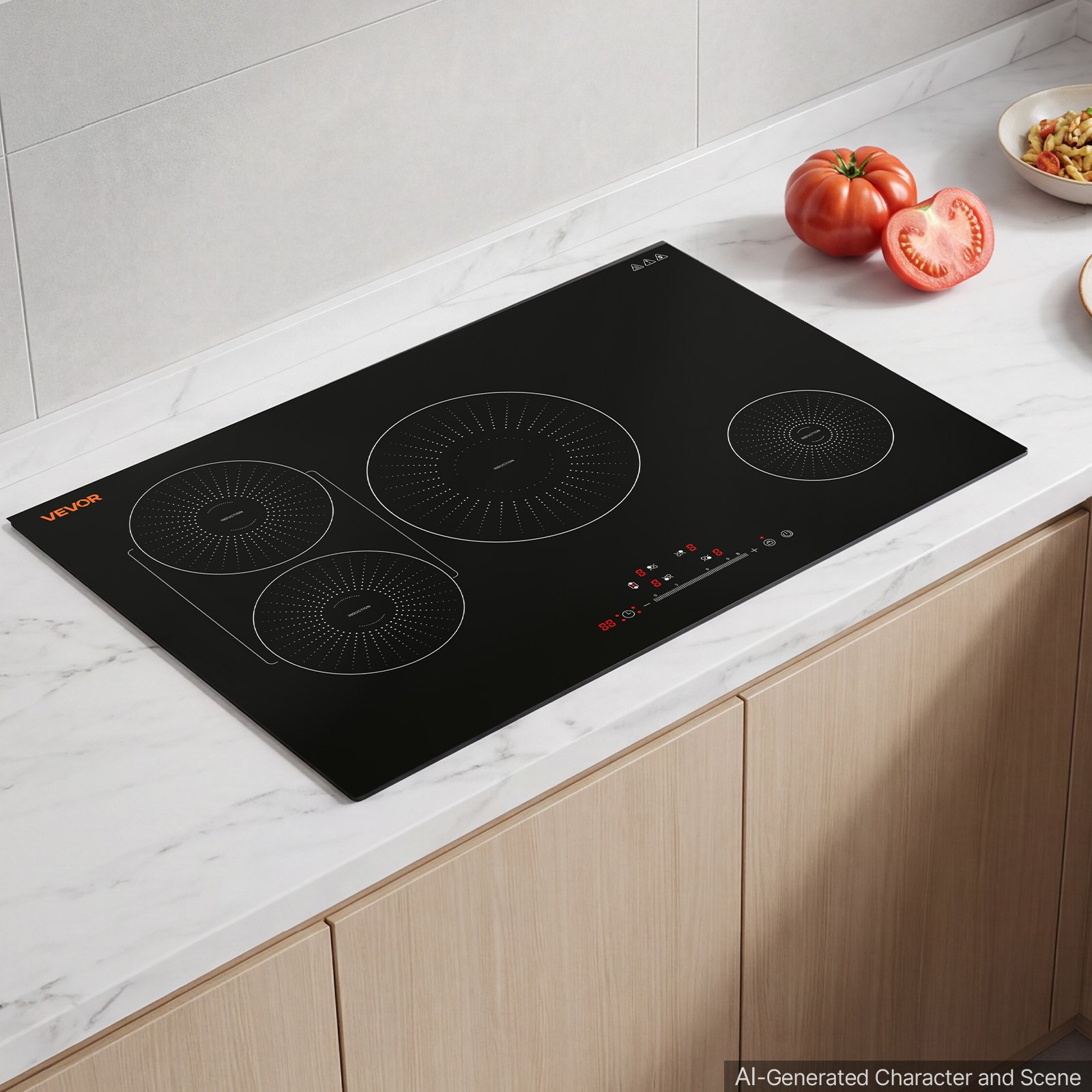VEVOR Induction Cooktop 30inch 4 Burners Built-in Electric Stove 220V 7500W, Low-Power Continuous Heating, Induction Burner for Kitchen, with 9 Power Levels, LED Touch Screen, and Child Lock