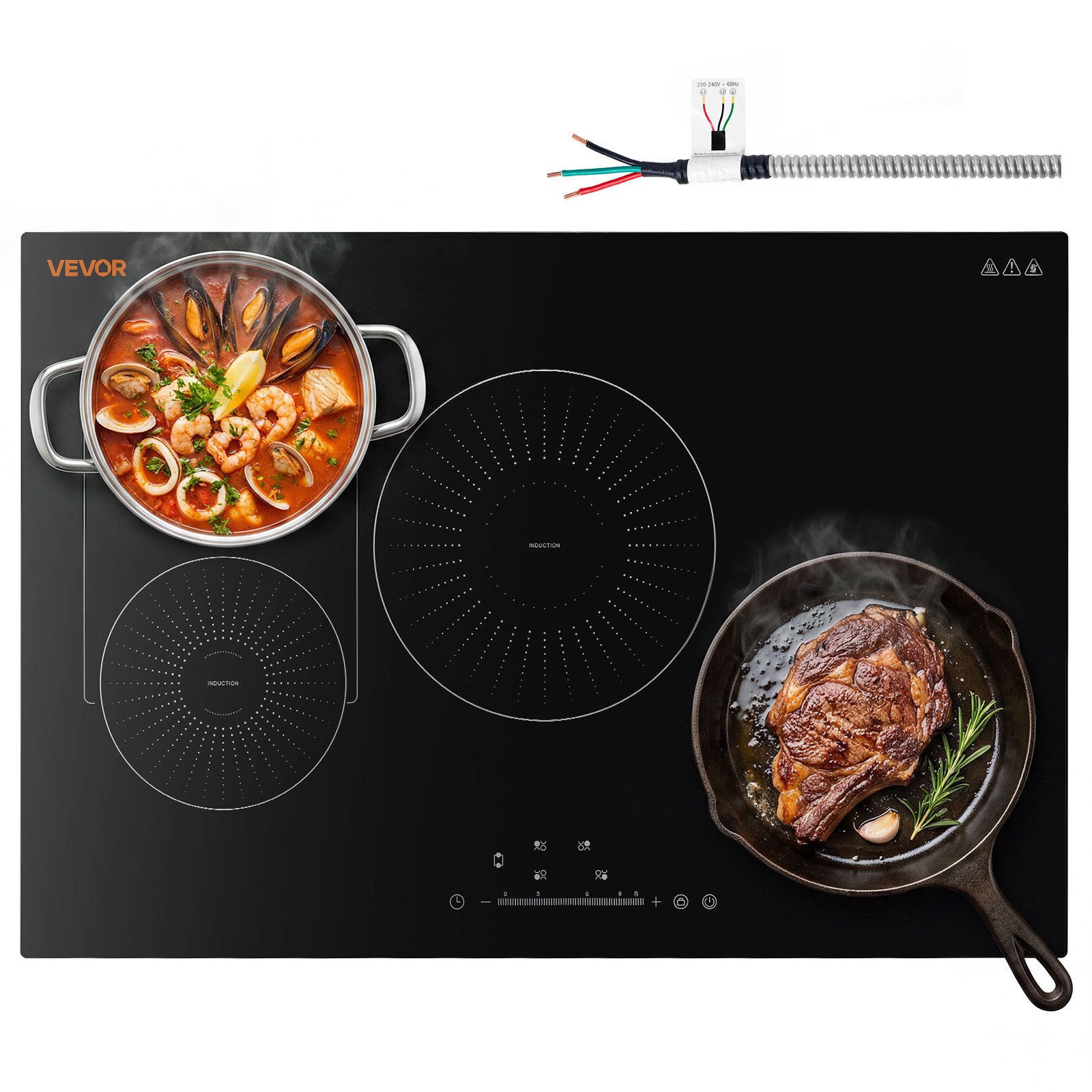 VEVOR Induction Cooktop 30inch 4 Burners Built-in Electric Stove 220V 7500W, Low-Power Continuous Heating, Induction Burner for Kitchen, with 9 Power Levels, LED Touch Screen, and Child Lock