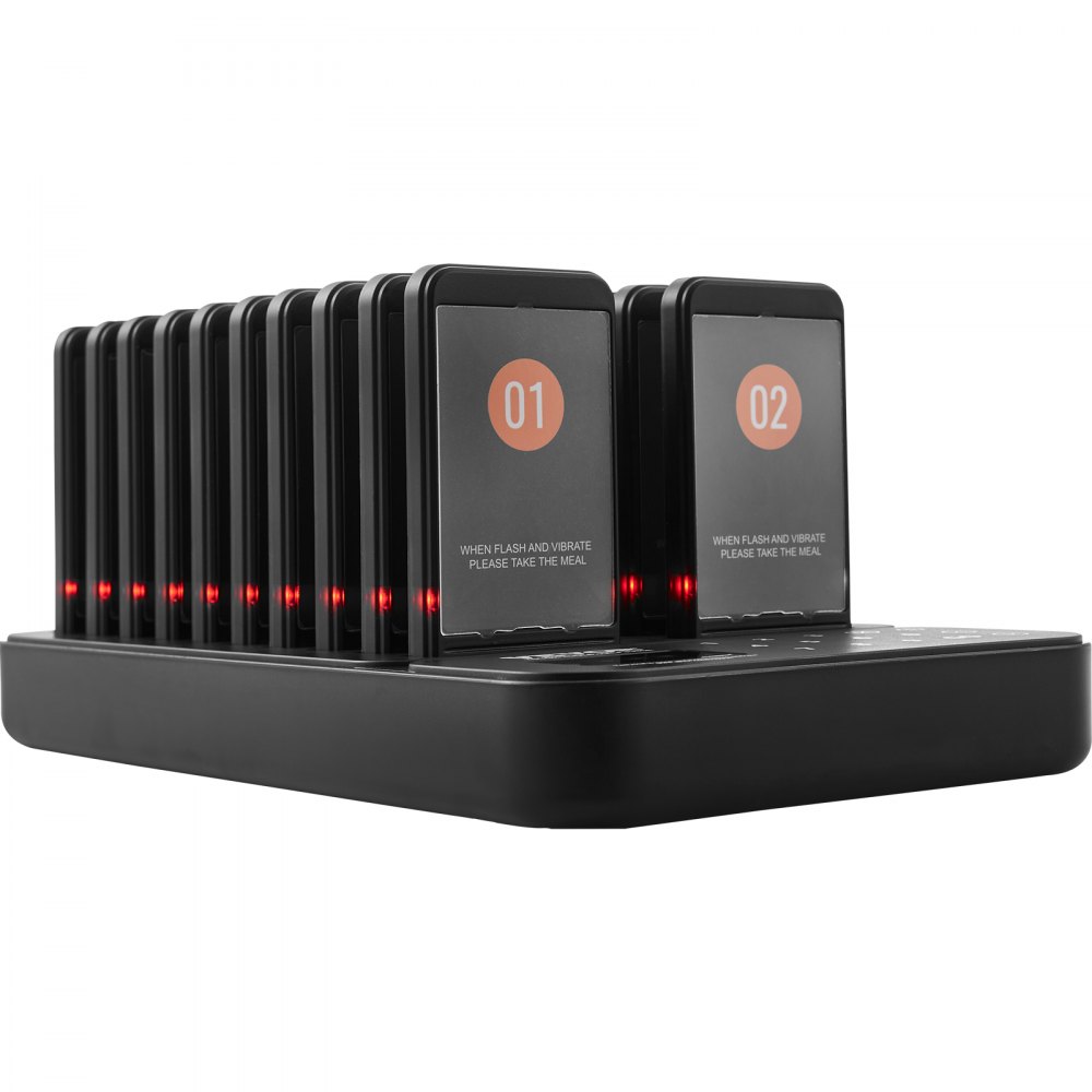 VEVOR Restaurant Pager System, Wireless 400m Long Range Lineup Waiting Queue Signal, Guest Customer Calling Beepers with Vibration & Flashing, 20 Buzzers for Food Truck, Church, Nursery, Hospital
