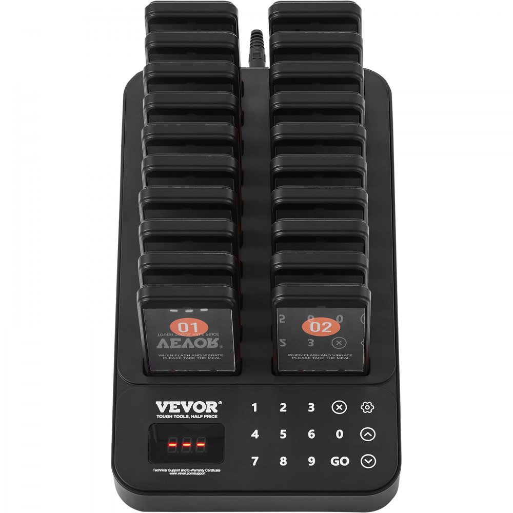 VEVOR Restaurant Pager System, Wireless 400m Long Range Lineup Waiting Queue Signal, Guest Customer Calling Beepers with Vibration & Flashing, 20 Buzzers for Food Truck, Church, Nursery, Hospital