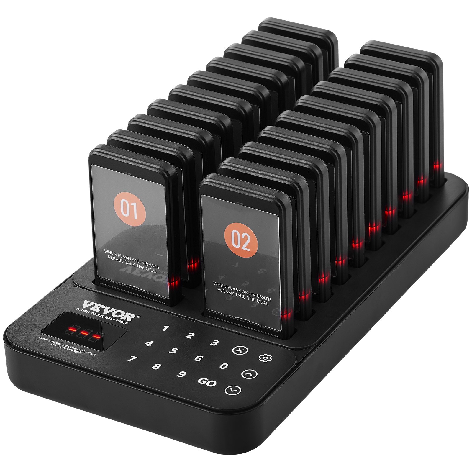 VEVOR Restaurant Pager System, Wireless 400m Long Range Lineup Waiting Queue Signal, Guest Customer Calling Beepers with Vibration & Flashing, 20 Buzzers for Food Truck, Church, Nursery, Hospital