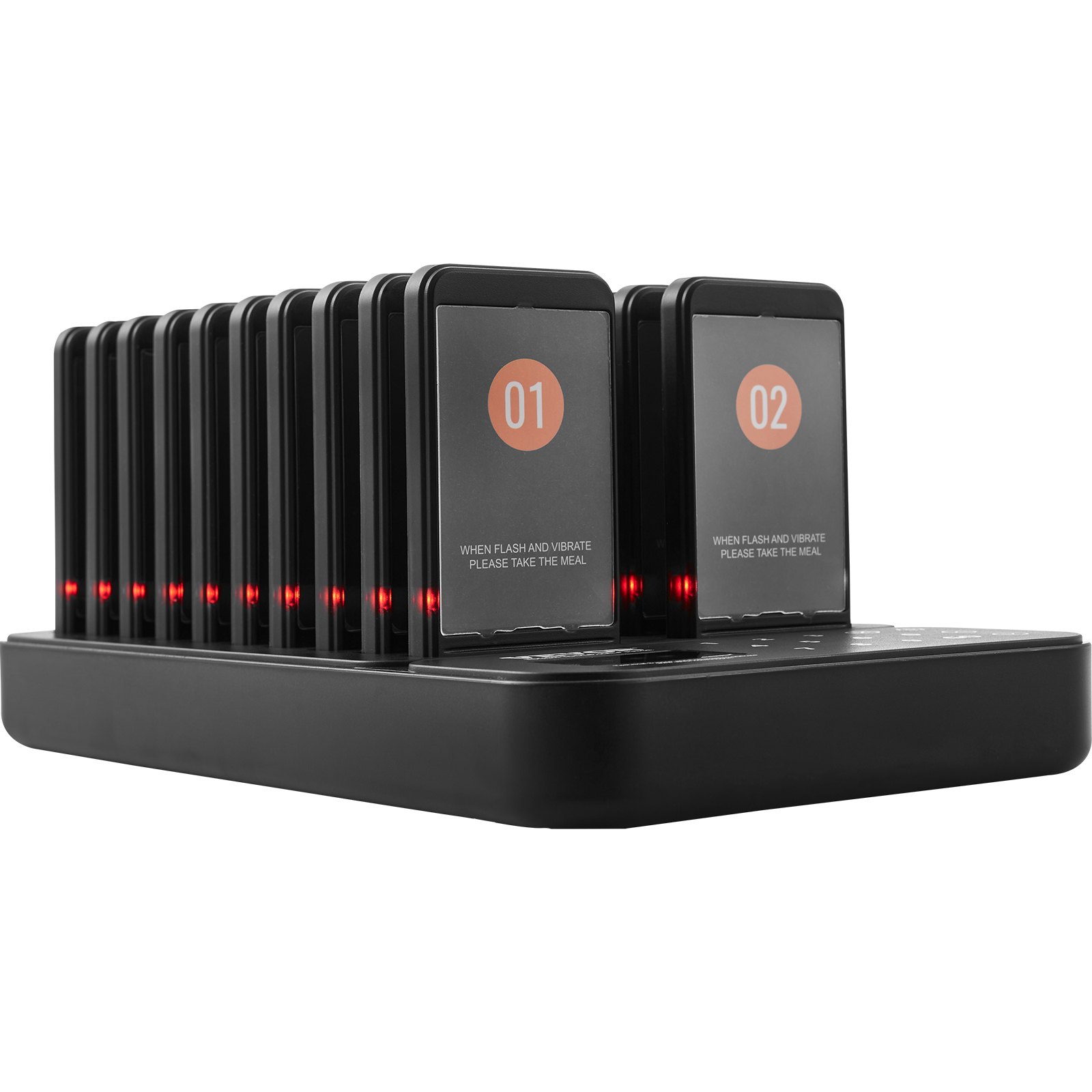 VEVOR Restaurant Pager System, Wireless 400m Long Range Lineup Waiting Queue Signal, Guest Customer Calling Beepers with Vibration & Flashing, 20 Buzzers for Food Truck, Church, Nursery, Hospital