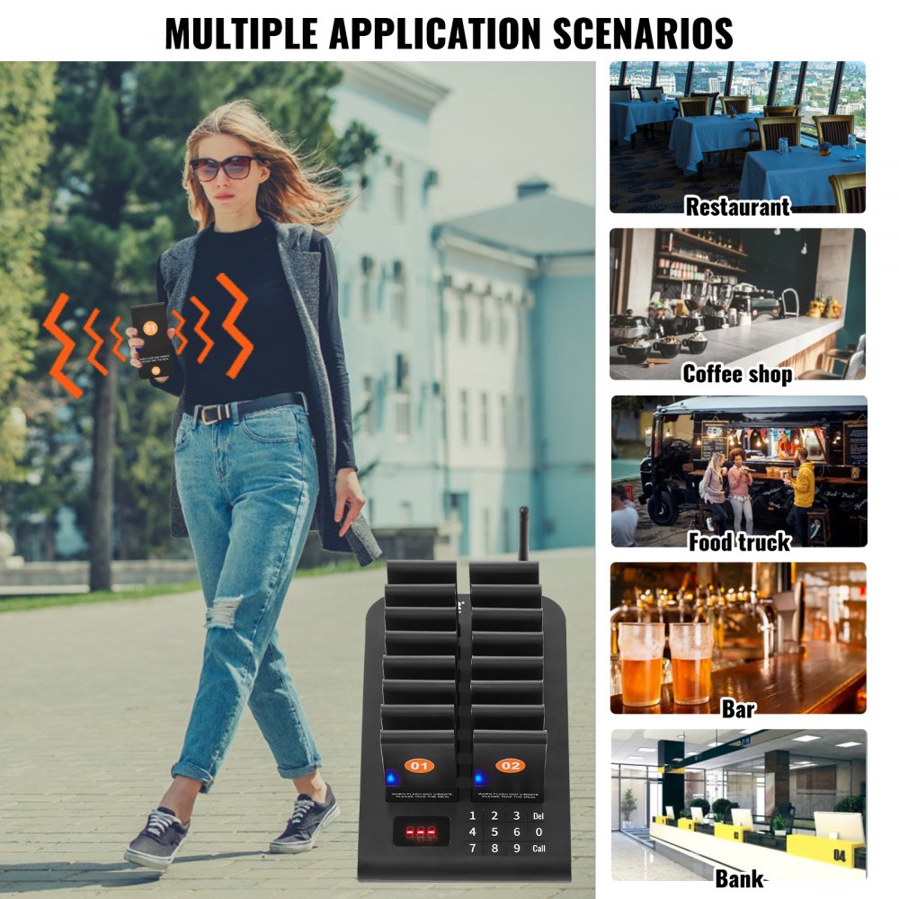 VEVOR Restaurant Wireless pager System 16 Call Coasters Zařazení hostů do fronty Volání