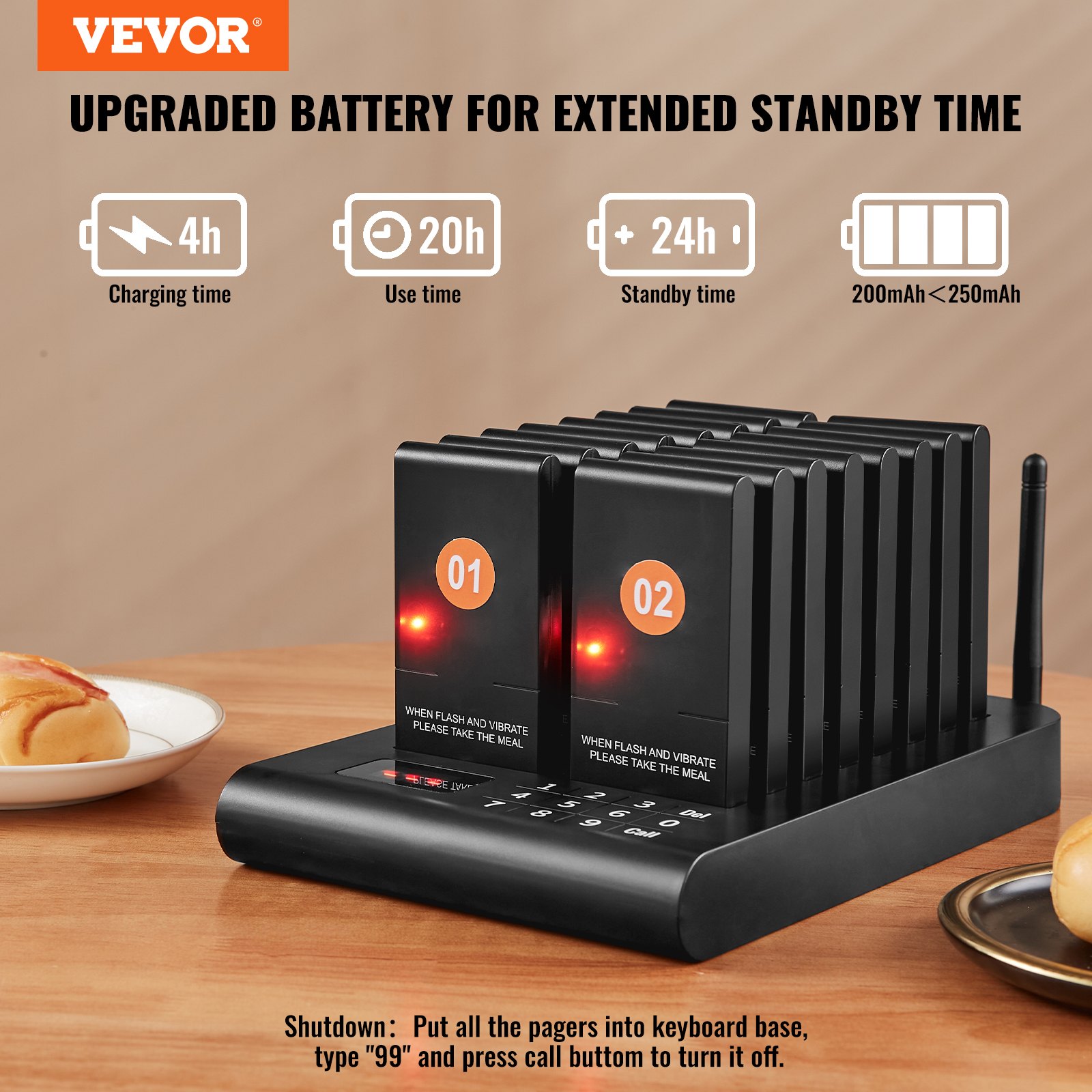 VEVOR Restaurant Wireless pager System 16 Call Coasters Zařazení hostů do fronty Volání