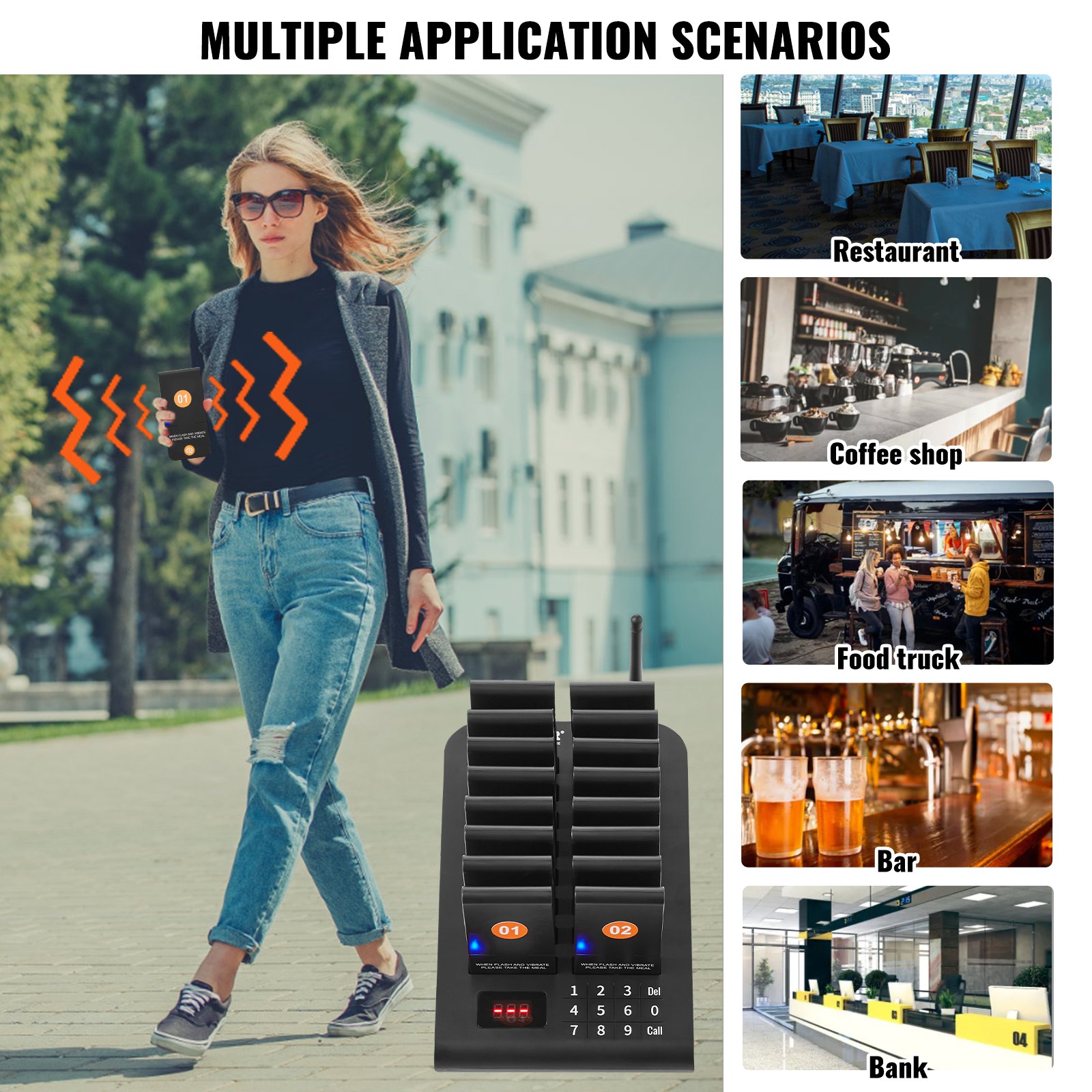 VEVOR Restaurant Wireless pager System 16 Call Coasters Zařazení hostů do fronty Volání