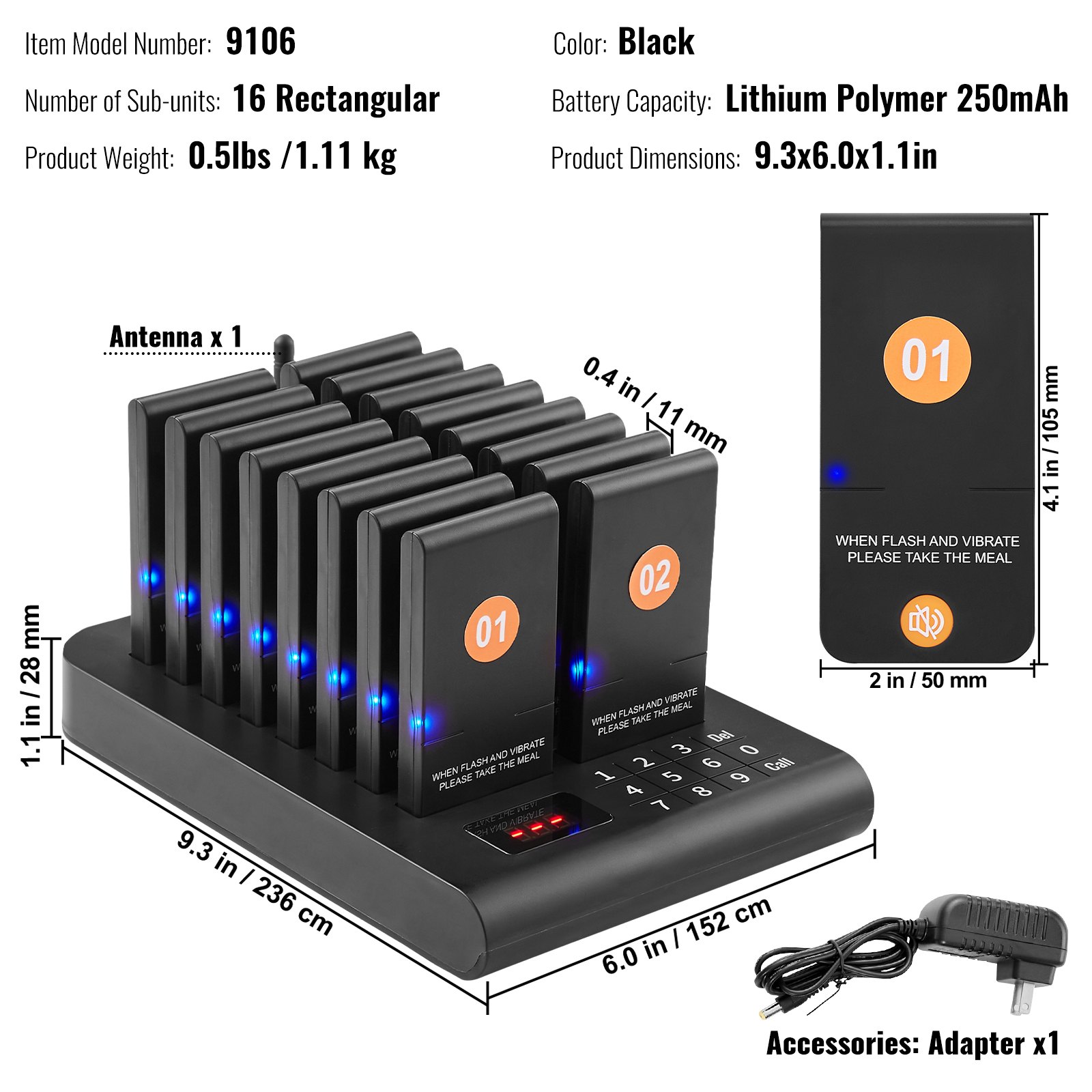 VEVOR Restaurant Wireless pager System 16 Call Coasters Zařazení hostů do fronty Volání