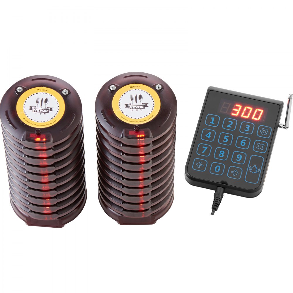 VEVOR Restaurant Pager System, Wireless 500m Long Range Lineup Waiting Queue Signal, Guest Customer Calling Beepers with Vibration & Flashing, 20 Buzzers for Food Truck, Church, Nursery, Hospital