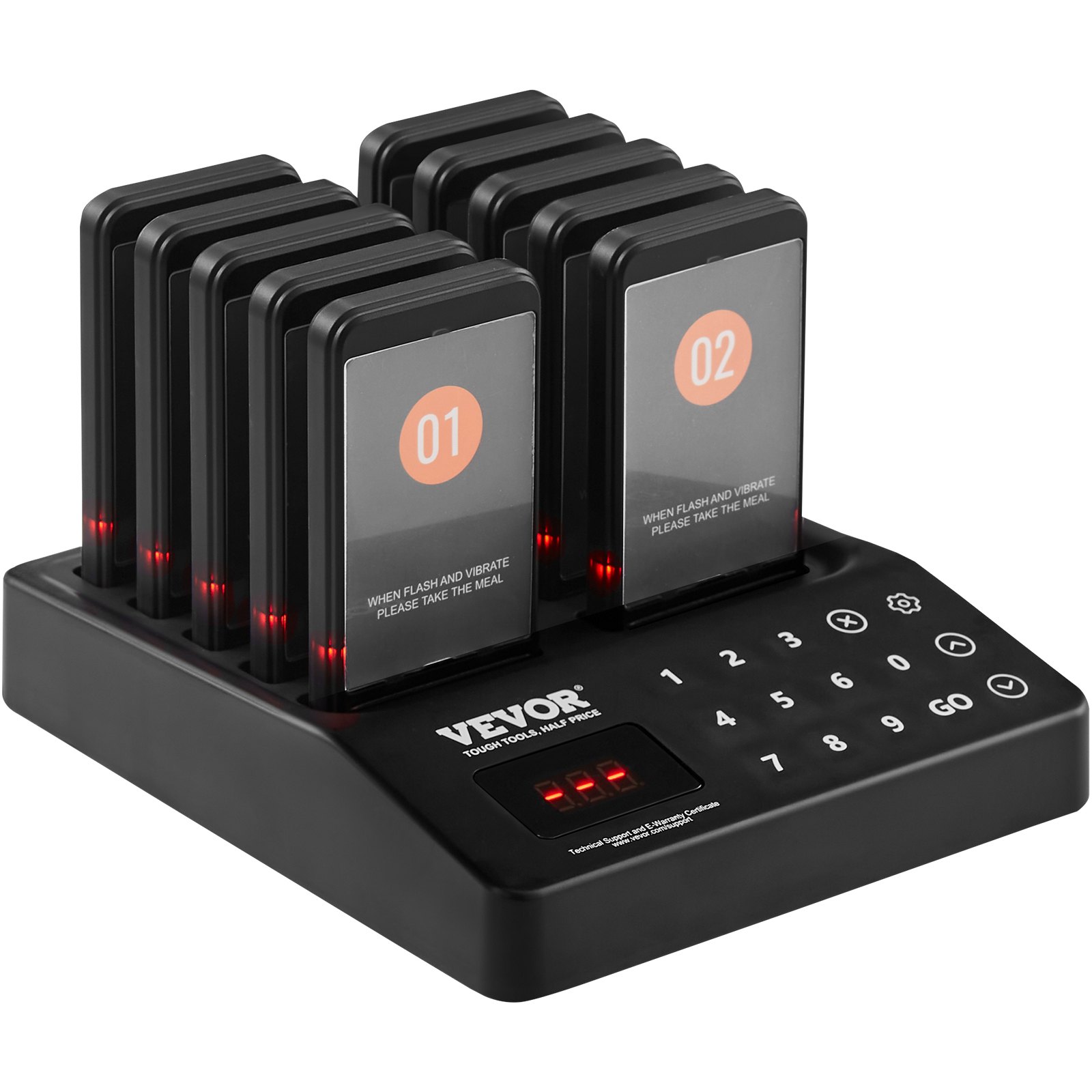 VEVOR Restaurant Pager System, Wireless 400m Long Range Lineup Waiting Queue Signal, Guest Customer Calling Beepers with Vibration & Flashing, 10 Buzzers for Food Truck, Church, Nursery, Hospital