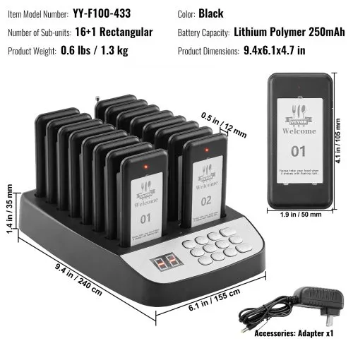 VEVOR Restaurant Pager System Wireless 500m Long Range Lineup Waiting Queue Signal Guest Customer Calling Beepers with Vibration & Flashing 16 VEVOR Restaurant Pager System Wireless 500m Long Range Lineup Waiting Queue Signal Guest Customer Calling Beepers with Vibration & Flashing 16