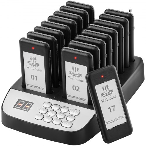 VEVOR Restaurant Pager System Wireless 500m Long Range Lineup Waiting Queue Signal Guest Customer Calling Beepers with Vibration & Flashing 16 VEVOR Restaurant Pager System Wireless 500m Long Range Lineup Waiting Queue Signal Guest Customer Calling Beepers with Vibration & Flashing 16