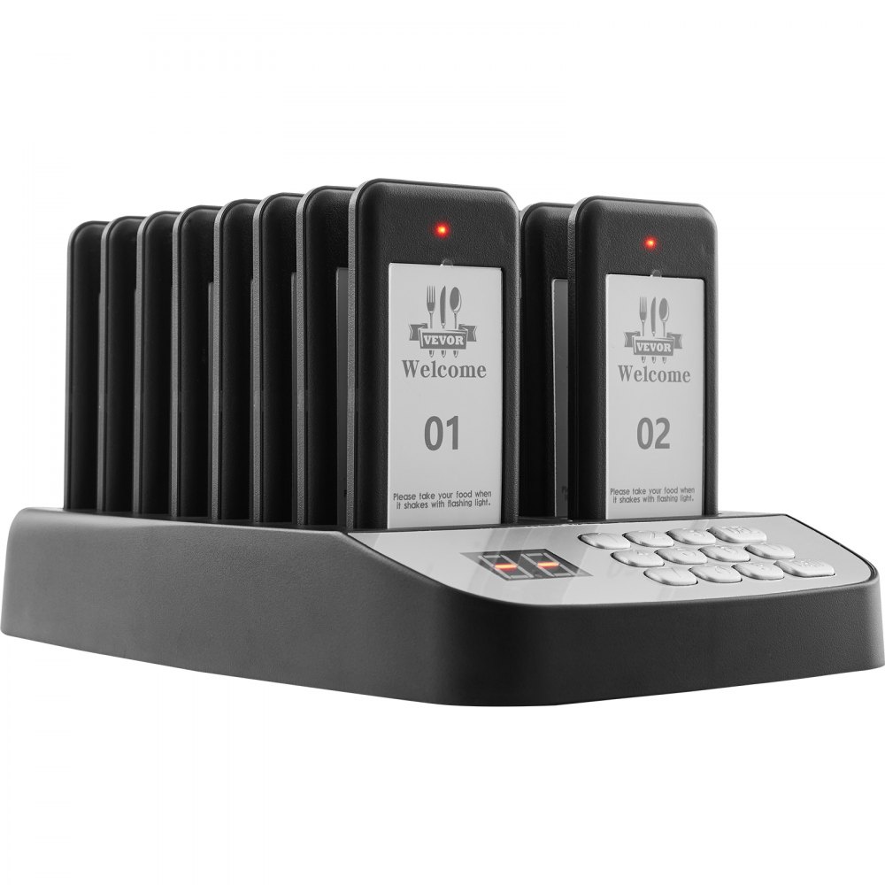 Sistem de pager pentru restaurant VEVOR, semnal wireless cu rază lungă de acțiune de 500 m pentru așteptarea la coadă, bipere pentru apeluri clienți cu vibrații și clipire, 16 buzzere pentru camionete cu mâncare, biserică, creșă, spital