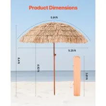 VEVOR Tiki Umbrella Thatched Patio Umbrella 6 ft Poolside Patio Beach Umbrella