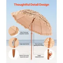 VEVOR Tiki Umbrella Thatched Patio Umbrella 6 ft Poolside Patio Beach Umbrella
