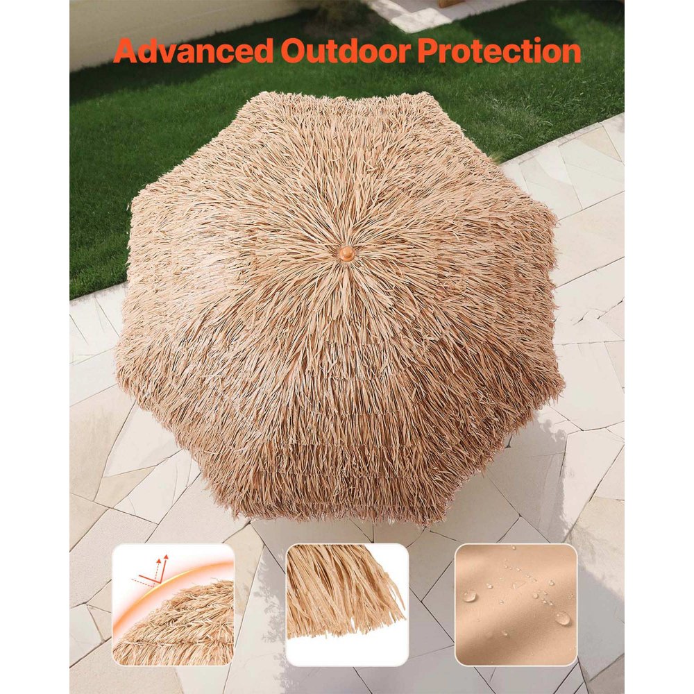 VEVOR Tiki Umbrella, 8 ft Thatched Patio Umbrella with Tilt, Hawaiian Style Beach Parasol with Durable PP Thatch and 8 Metal Ribs, Grass Pool Umbrellas for Beach, Patio, Poolside, Backyard & Garden