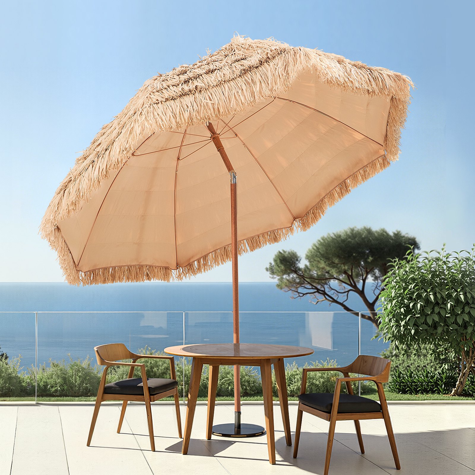 VEVOR Tiki Umbrella, 8 ft Thatched Patio Umbrella with Tilt, Hawaiian Style Beach Parasol with Durable PP Thatch and 8 Metal Ribs, Grass Pool Umbrellas for Beach, Patio, Poolside, Backyard & Garden
