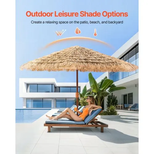 beach and patio umbrella Business & Pleasure Co. The This thatched umbrella is a perfect blend of traditional and modern design Pink And White Striped Patio