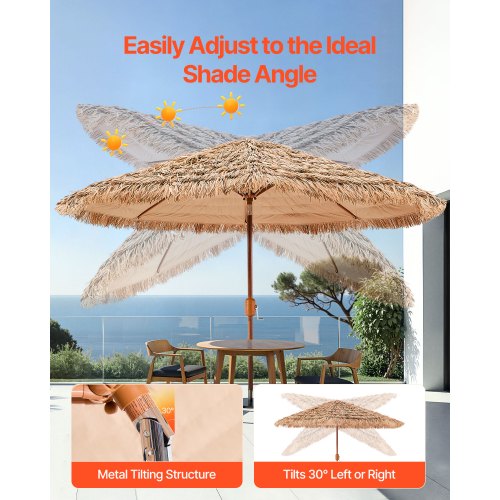 8 thatch patio tiki umbrella Member's Mark 8' Hula Thatched Hawaiian Style Beach Umbrella and 16 Giant Interior Fiberglass Ribs add Superior Strength - Lightweight, powder-coated aluminum umbrella Natural Color grain pole and natural thatch coverings Slickblue 9-Foot Thatched Tiki Umbrella