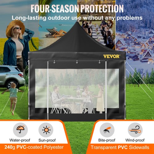 VEVOR Pop Up Canopy Tent, 10 x 10 FT, Outdoor Patio Gazebo Tent with Removable Sidewalls and Wheeled Bag, UV Resistant Waterproof Instant Gazebo Shelter for Party, Garden, Backyard, Black