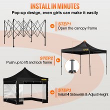 VEVOR Pop Up Canopy Tent Outdoor Gazebo Tent 10 x 10 FT with Sidewalls Black