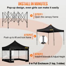 VEVOR Pop Up Canopy Tent Outdoor Gazebo Tent 10 x 10 FT with Sidewalls Black