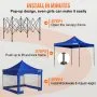 VEVOR 304.8 x 304.8 cm Pop Up Canopy Tent, Outdoor Patio Gazebo Tent with Removable Sidewalls and Wheeled Bag, UV Resistant Waterproof Instant Gazebo Shelter for Party, Garden, Backyard, Blue