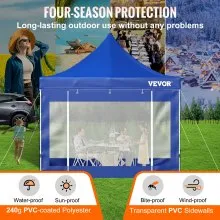VEVOR 10 x 10 FT Pop Up Canopy Tent, Outdoor Patio Gazebo Tent with Removable Sidewalls and Wheeled Bag, UV Resistant Waterproof Instant Gazebo Shelter for Party, Garden, Backyard, Blue