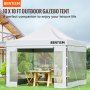 VEVOR pop up canopy tent in garden, featuring mesh sidewalls and a dining setup inside