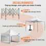 VEVOR pop up canopy tent setup steps: open frame, lift and lock, install sidewalls, adjust height.