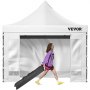 person carrying a black case in front of a large VEVOR pop up canopy tent.