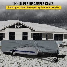 VEVOR Pop Up Camper Cover, Passer for 14'-16' tilhengere, Ripstop 4-lags ikke-vevd stoff sammenleggbare tilhengerdeksler, UV-bestandig vanntett bobiloppbevaringsdeksel m/ 3 vindtette tau og 1 oppbevaringspose, grå