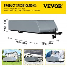 VEVOR Pop Up Camper Cover, Passar för 14'-16' Trailers, Ripstop 4-lagers vikbara släpvagnsöverdrag i non-woven tyg, UV-beständigt vattentätt husbilsförvaringsskydd med 3 vindtäta rep och 1 förvaringsväska, grå