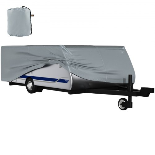VEVOR Pop Up Camper Cover, Fit for 8'-10' Trailers, Ripstop 4-Layer Non-woven Fabric Folding Trailer Covers, UV Resistant Waterproof RV Storage Cover w/ 3 Wind-proof Ropes and 1 Storage Bag, Gray