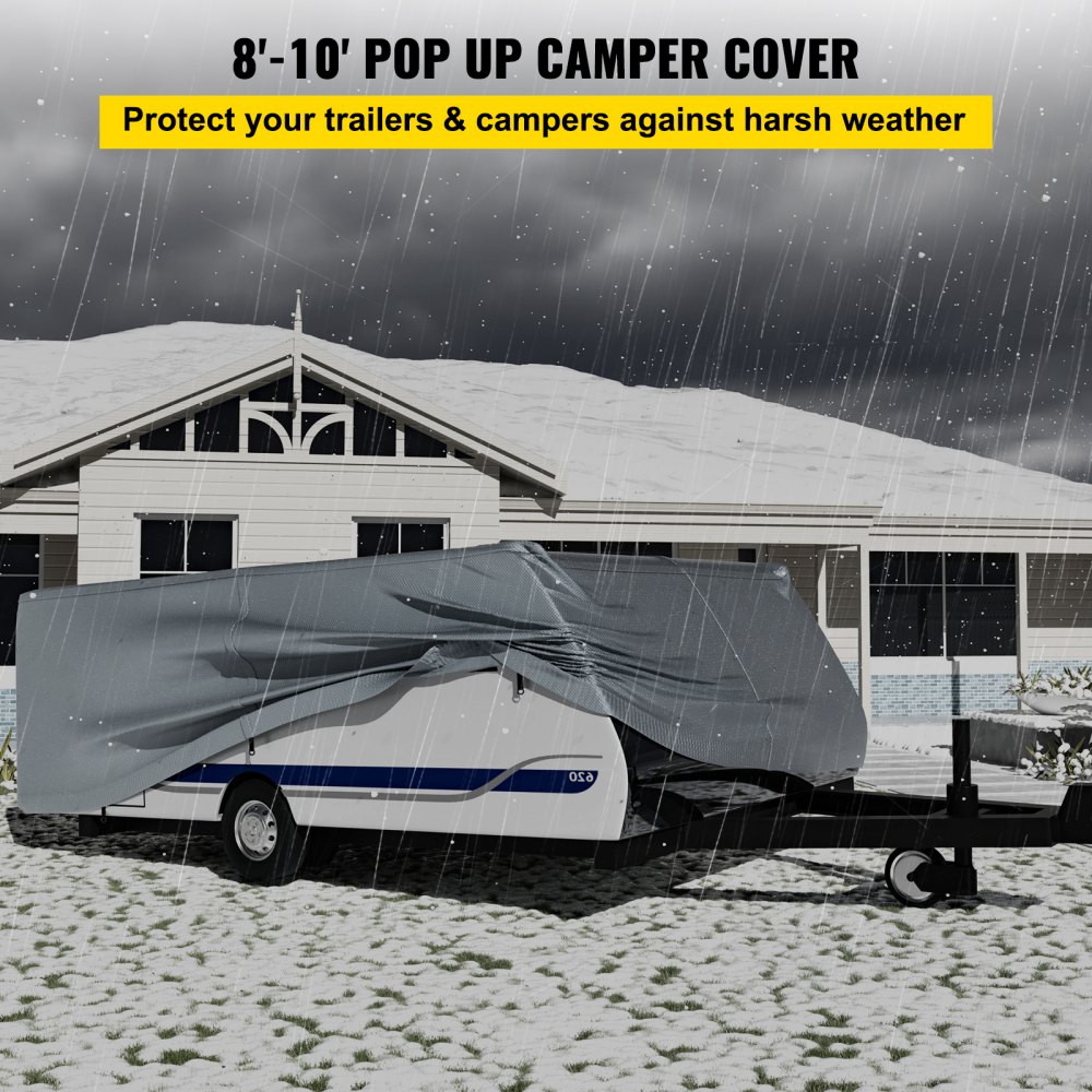 VEVOR VEVOR Pop Up Camper Cover, Fit for 8'-10' Trailers, Ripstop 4-Layer  Non-woven Fabric Folding Trailer Covers, UV Resistant Waterproof RV Storage  Cover w/ Wind-proof Ropes and Storage Bag, Gray