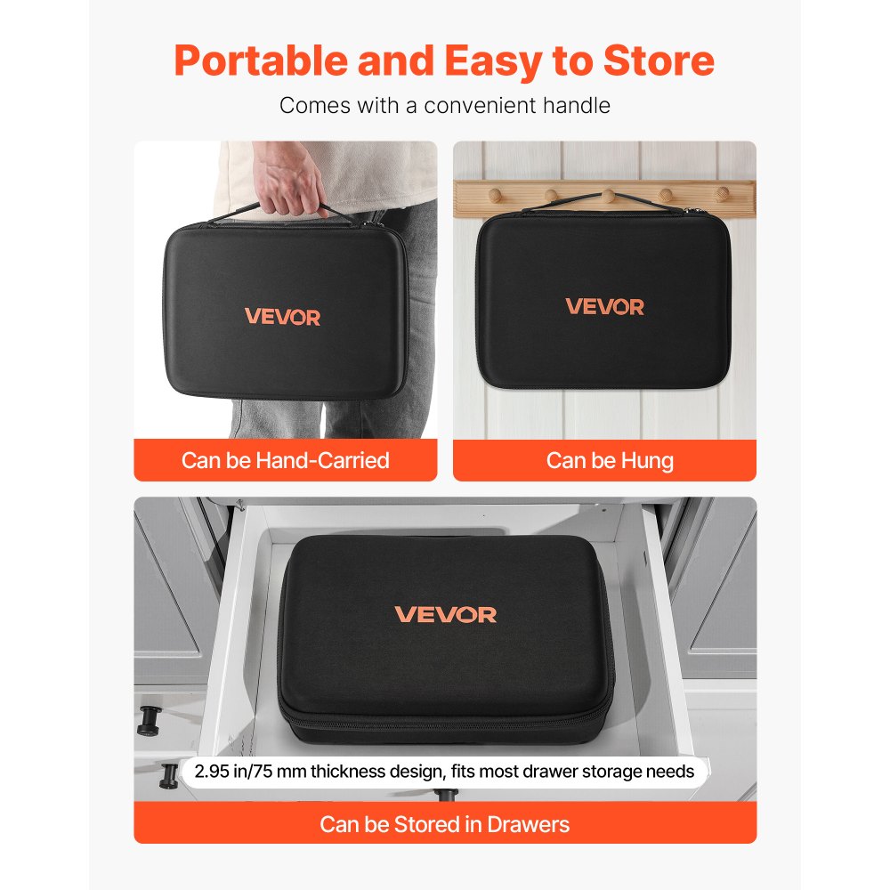 VEVOR Battery Organizer Storage Box, Battery Case Bag with Tester BT-168, Waterproof Batteries Organizer Storage Case with Zipper, Holds 167 Batteries AA AAA C D 9V Button, Black (Box Only)