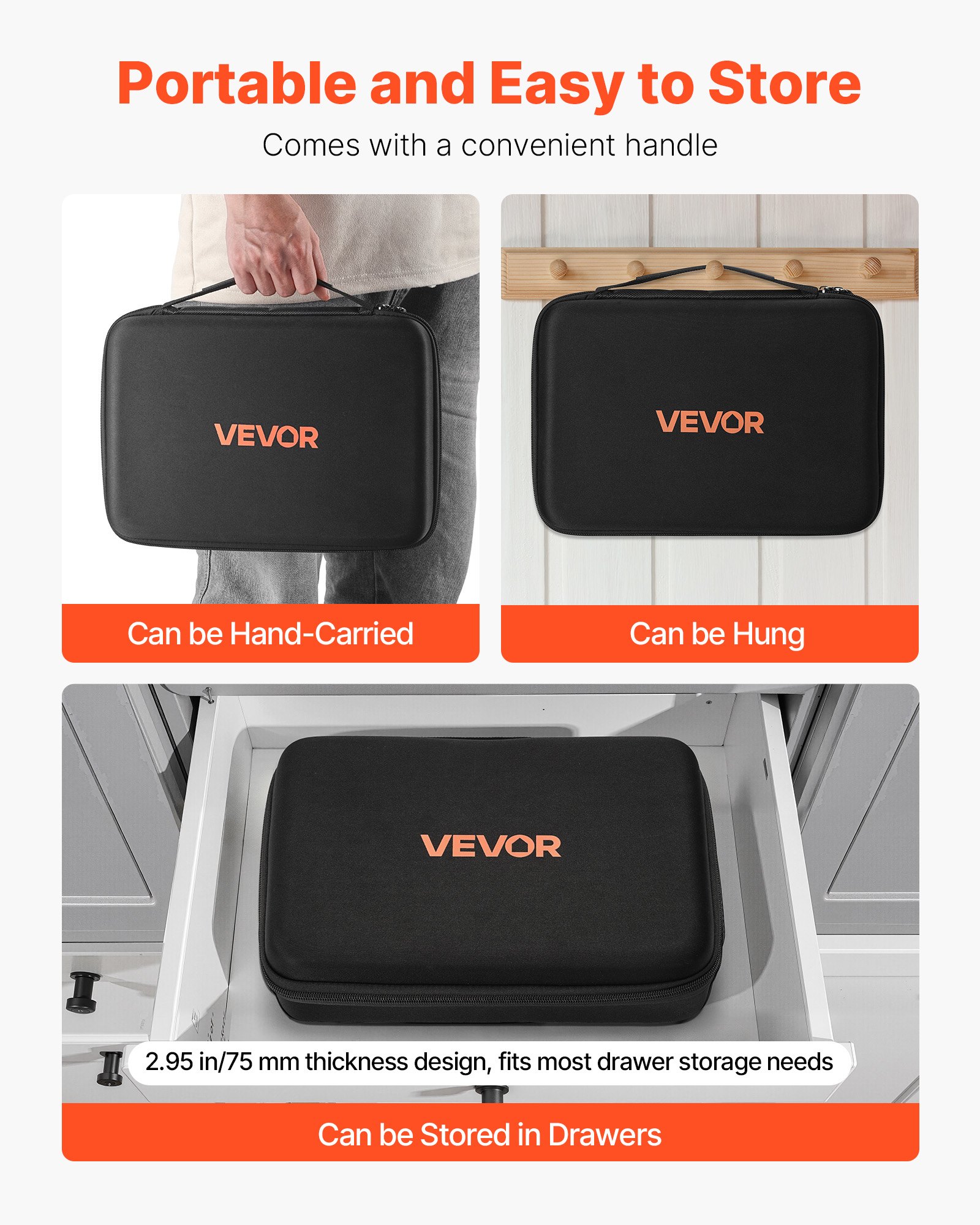 VEVOR Battery Organizer Storage Box, Battery Case Bag with Tester BT-168, Waterproof Batteries Organizer Storage Case with Zipper, Holds 167 Batteries AA AAA C D 9V Button, Black (Box Only)