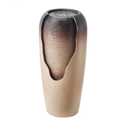 VEVOR Outdoor Water Fountain, 30.71 in Height Fountain and Waterfall, 1-Tier Floor Standing Glazed Jar Style Fountains with LED Light and Pump, for Outdoor Indoor Garden, Home, Patio & Yard (Coffee)