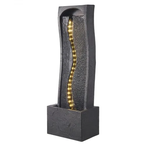 VEVOR Outdoor Water Fountain, 38.58 in Height Fountain and Waterfall, 1-Tier Floor Standing Rock Base Style Fountains with with LED Light and Pump, for Outdoor Indoor Garden, Home, Patio & Backyard