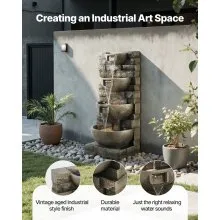 Outdoor Water Fountain 4-Tier Yard Fountain 35.63 in Block Stack Style