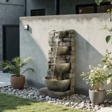 Outdoor Water Fountain 4-Tier Yard Fountain 35.63 in Block Stack Style