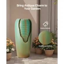 Outdoor Water Fountain 1-Tier Glazed Jar Style 30.71 in Fountains Green
