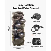 Outdoor Water Fountain 7-Tier Rock-Shaped Cascading 38.98 in Fountains