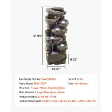 Outdoor Water Fountain 7-Tier Rock-Shaped Cascading 38.98 in Fountains