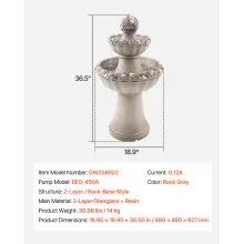 Outdoor Water Fountain 2-Tier Rock Base Style 36.5 in Height Fountains