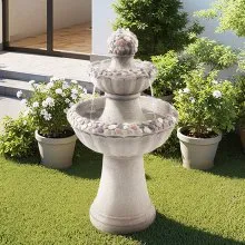 Outdoor Water Fountain 2-Tier Rock Base Style 36.5 in Height Fountains