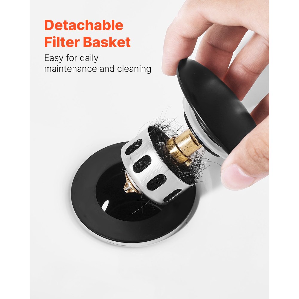 VEVOR Desagüe de lavabo con rebosadero, desagües emergentes de latón y acero inoxidable 304, filtro antiobstrucción, tapón de desagüe totalmente metálico para fregaderos con orificios de rebosadero.