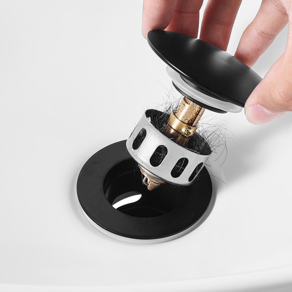 VEVOR Desagüe de lavabo con rebosadero, desagües emergentes de latón y acero inoxidable 304, filtro antiobstrucción, tapón de desagüe totalmente metálico para fregaderos con orificios de rebosadero.