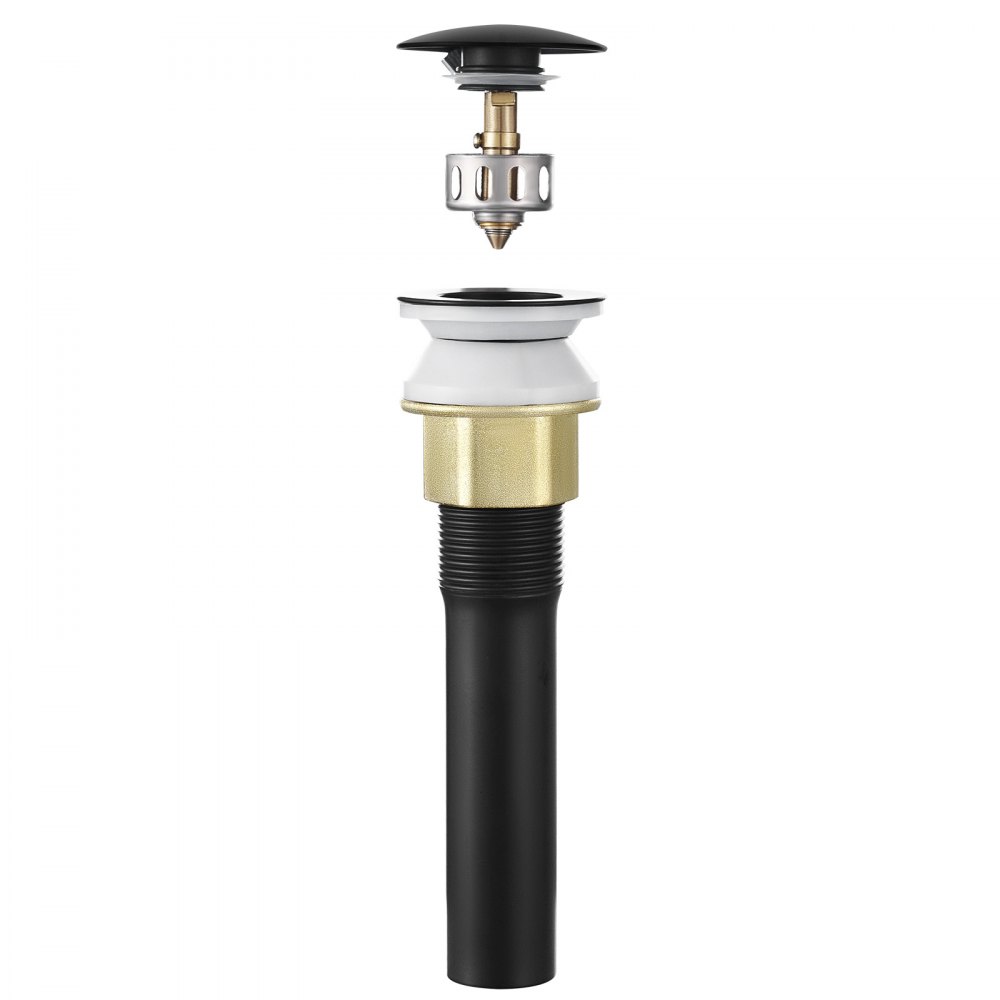 VEVOR Desagüe de lavabo con rebosadero, desagües emergentes de latón y acero inoxidable 304, filtro antiobstrucción, tapón de desagüe totalmente metálico para fregaderos con orificios de rebosadero.