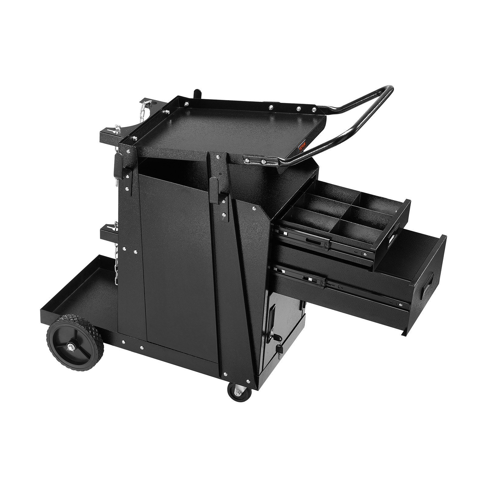VEVOR Welding Cart, 2 Drawers Welder Cart Heavy Duty with Anti-Theft Lockable Cabinet, 350LBS Static Weight Capacity, 360° Swivel Wheels, Tank Storage Safety Chains for MIG TIG Welder, Plasma Cutter